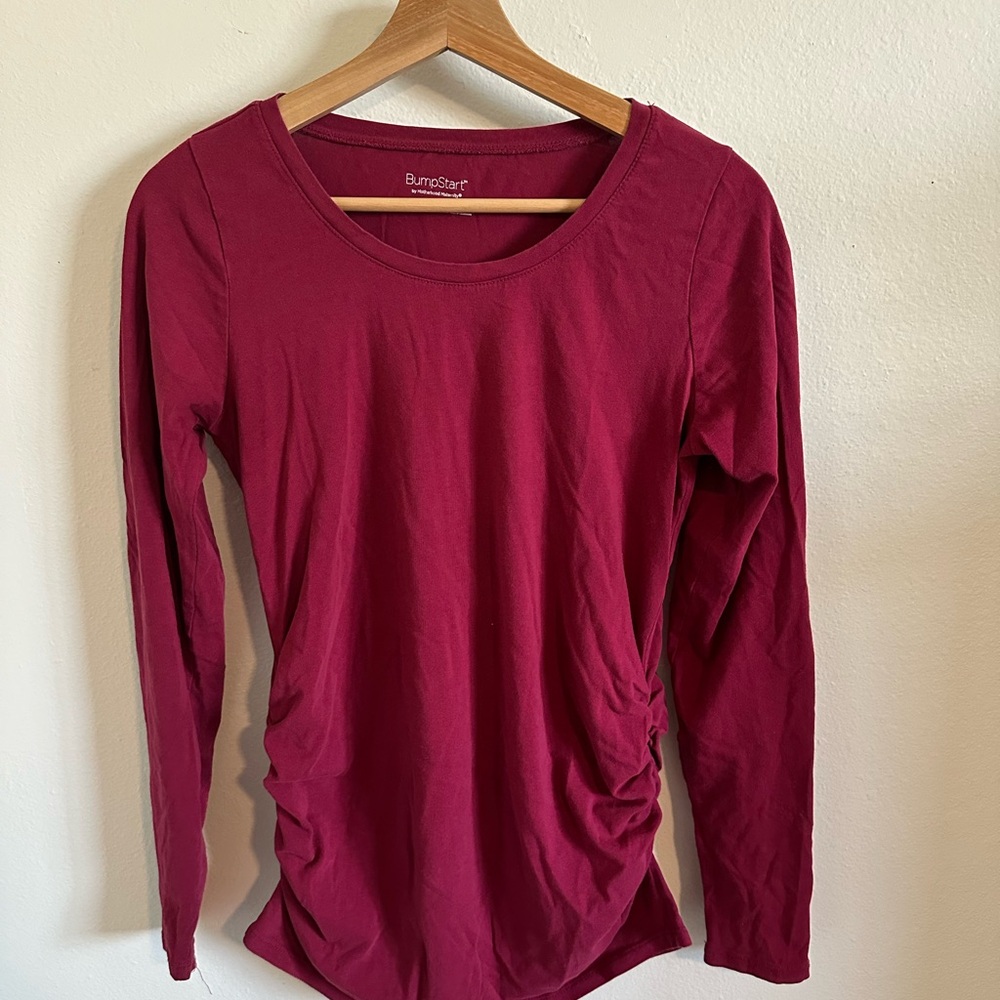BumpStart Long Sleeve Ruched Maternity Top - Deep Raspberry